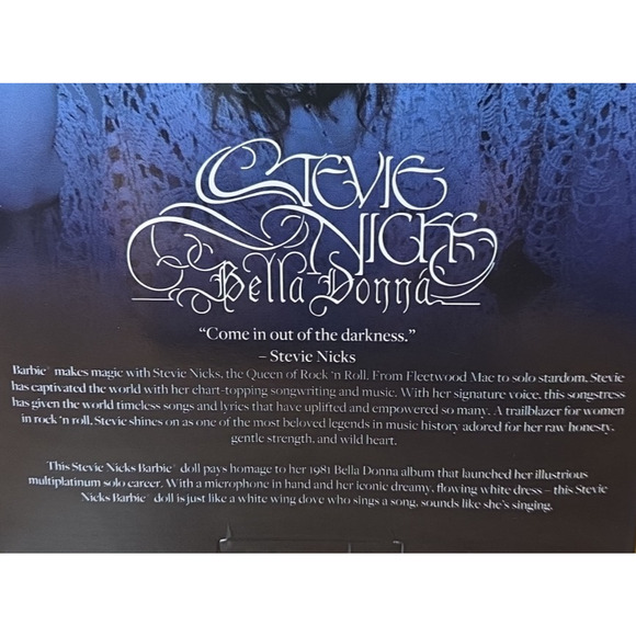 Barbie Stevie Nicks Bella Donna Doll In White Dress New Sealed IN HAND - Picture 10 of 16